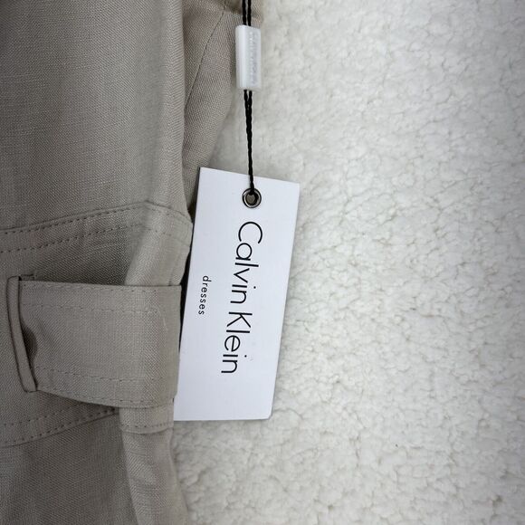 NWT Calvin Klein Khaki Belted TieWaist Womens Career Dress SIZE 4 Safari Midi - Picture 3 of 8